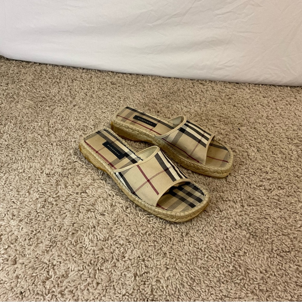 Burberry Nova Check Tweed Espadrilles Slides